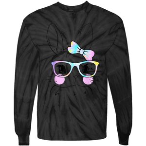 Cute Bunny Face Tie Dye Glasses Easter Day Tie-Dye Long Sleeve Shirt