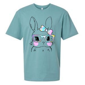 Cute Bunny Face Tie Dye Glasses Easter Day Sueded Cloud Jersey T-Shirt