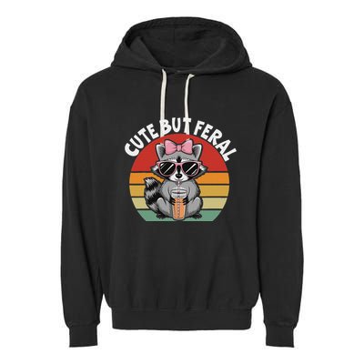 Cute But Feral Funny Colorful Racoon With Sunglasses Racoon Garment-Dyed Fleece Hoodie