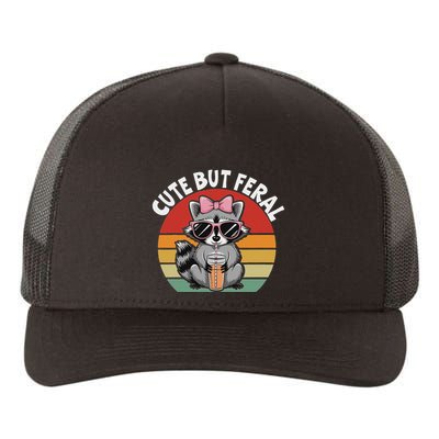Cute But Feral Funny Colorful Racoon With Sunglasses Racoon Yupoong Adult 5-Panel Trucker Hat