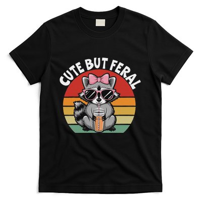 Cute But Feral Funny Colorful Racoon With Sunglasses Racoon T-Shirt