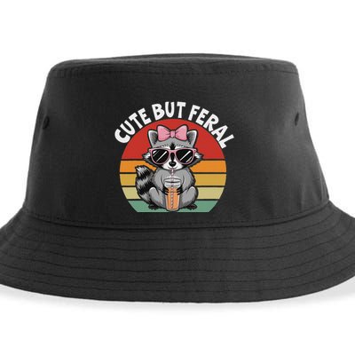 Cute But Feral Funny Colorful Racoon With Sunglasses Racoon Sustainable Bucket Hat