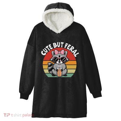 Cute But Feral Funny Colorful Racoon With Sunglasses Racoon Hooded Wearable Blanket