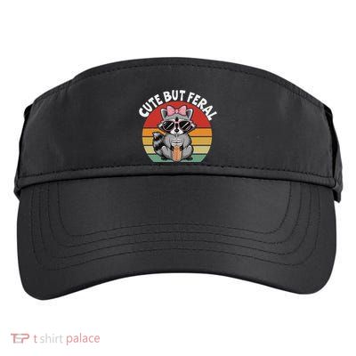 Cute But Feral Funny Colorful Racoon With Sunglasses Racoon Adult Drive Performance Visor