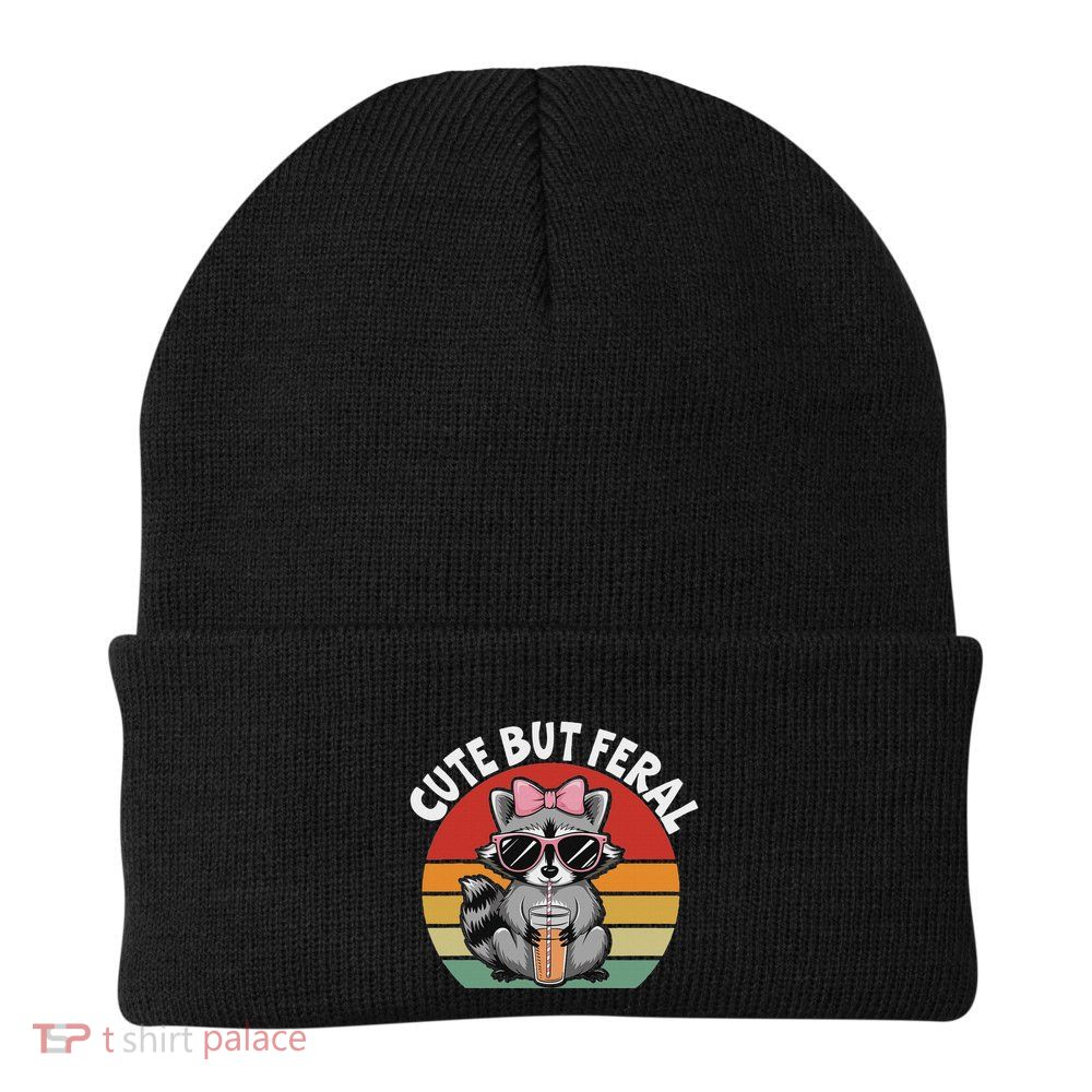 Cute But Feral Funny Colorful Racoon With Sunglasses Racoon Beanie