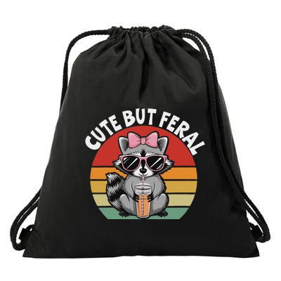 Cute But Feral Funny Colorful Racoon With Sunglasses Racoon Drawstring Bag