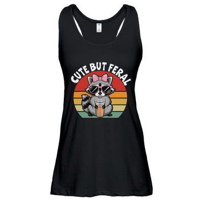 Cute But Feral Funny Colorful Racoon With Sunglasses Racoon Ladies Essential Flowy Tank