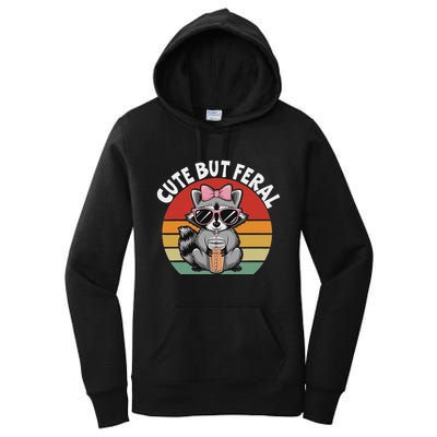 Cute But Feral Funny Colorful Racoon With Sunglasses Racoon Women's Pullover Hoodie