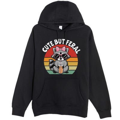 Cute But Feral Funny Colorful Racoon With Sunglasses Racoon Premium Pullover Hoodie