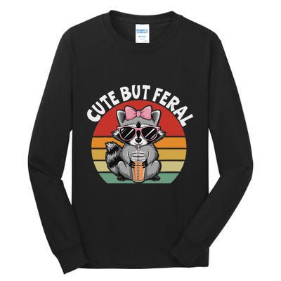 Cute But Feral Funny Colorful Racoon With Sunglasses Racoon Tall Long Sleeve T-Shirt