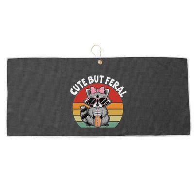 Cute But Feral Funny Colorful Racoon With Sunglasses Racoon Large Microfiber Waffle Golf Towel