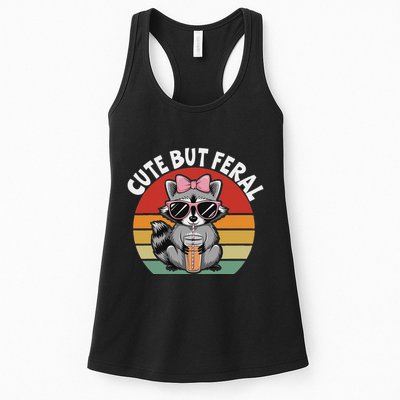 Cute But Feral Funny Colorful Racoon With Sunglasses Racoon Womens Tank Top