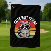 Cute But Feral Funny Colorful Racoon With Sunglasses Racoon Golf Towel
