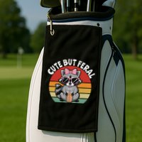 Cute But Feral Funny Colorful Racoon With Sunglasses Racoon Golf Towel
