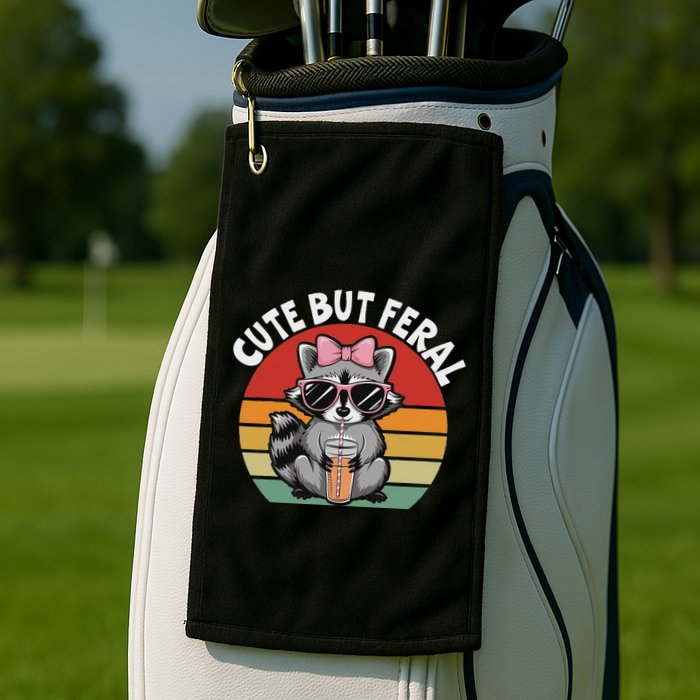 Cute But Feral Funny Colorful Racoon With Sunglasses Racoon Golf Towel