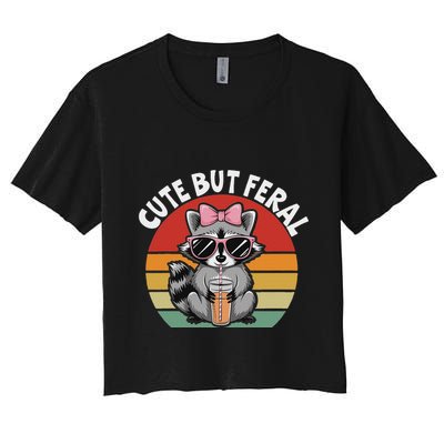 Cute But Feral Funny Colorful Racoon With Sunglasses Racoon Crop Top