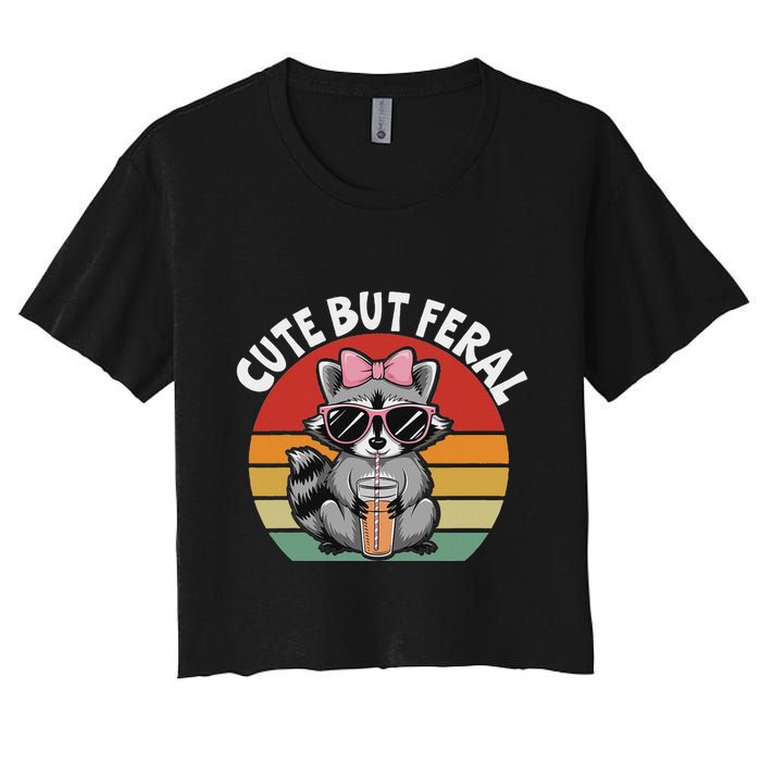 Cute But Feral Funny Colorful Racoon With Sunglasses Racoon Crop Top