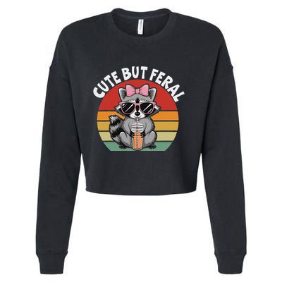 Cute But Feral Funny Colorful Racoon With Sunglasses Racoon Cropped Pullover Crew