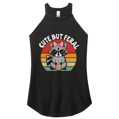 Cute But Feral Funny Colorful Racoon With Sunglasses Racoon Women's Perfect Tri Rocker Tank