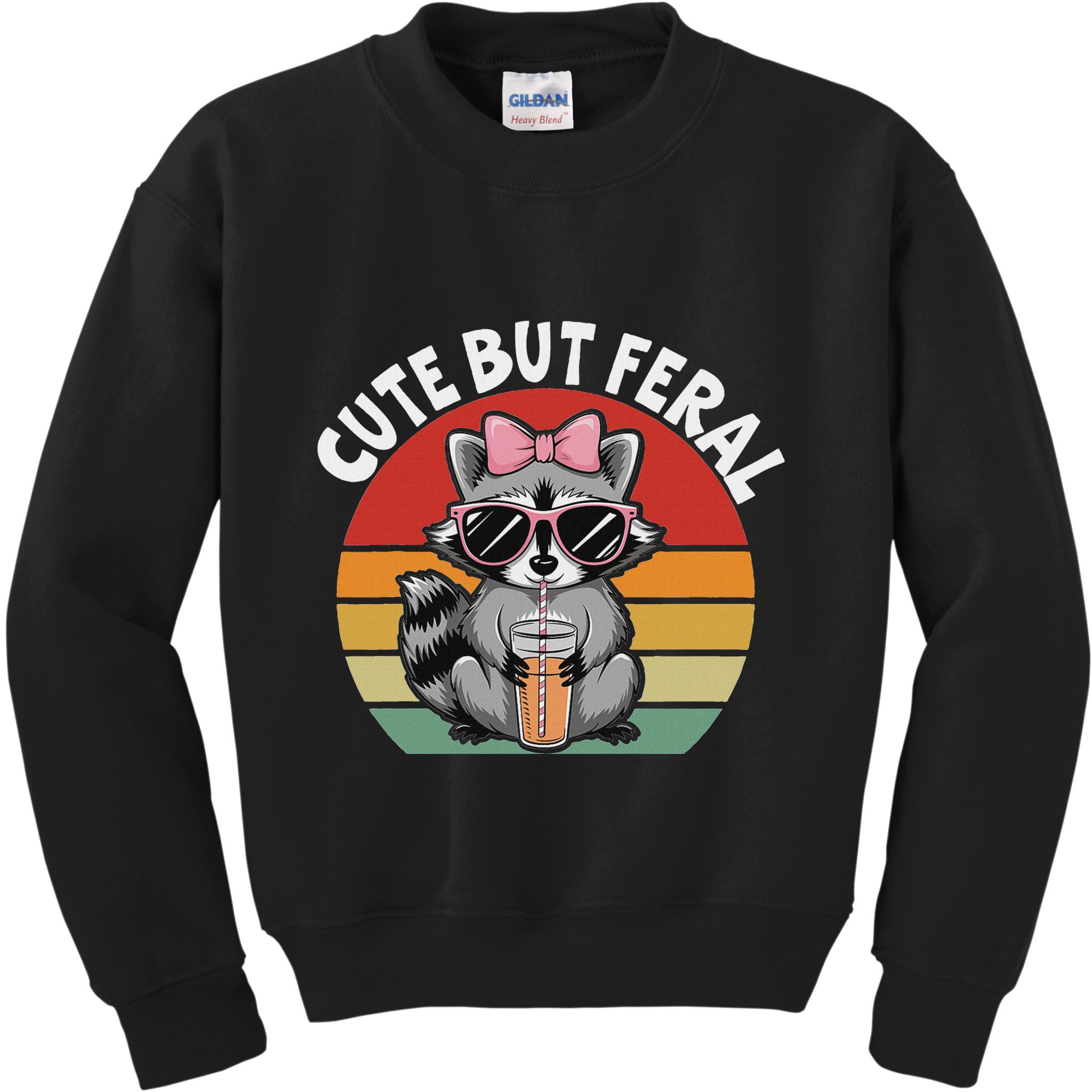 Cute But Feral Funny Colorful Racoon With Sunglasses Racoon Kids Sweatshirt