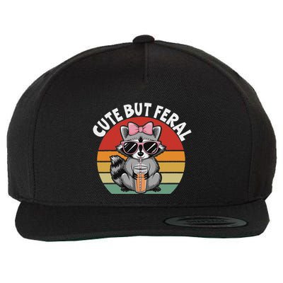 Cute But Feral Funny Colorful Racoon With Sunglasses Racoon Wool Snapback Cap
