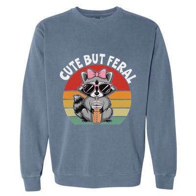Cute But Feral Funny Colorful Racoon With Sunglasses Racoon Garment-Dyed Sweatshirt