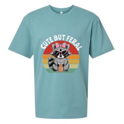 Cute But Feral Funny Colorful Racoon With Sunglasses Racoon Sueded Cloud Jersey T-Shirt