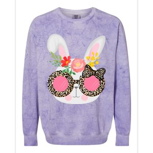 Cute Bunny Face Leopard Glasses Easter For Women Teen Colorblast Crewneck Sweatshirt