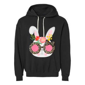 Cute Bunny Face Leopard Glasses Easter For Women Teen Garment-Dyed Fleece Hoodie