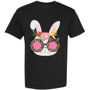 Cute Bunny Face Leopard Glasses Easter For Women Teen Garment-Dyed Heavyweight T-Shirt