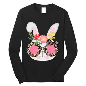 Cute Bunny Face Leopard Glasses Easter For Women Teen Long Sleeve Shirt