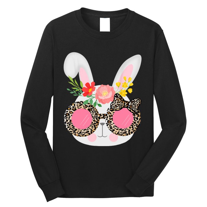 Cute Bunny Face Leopard Glasses Easter For Women Teen Long Sleeve Shirt