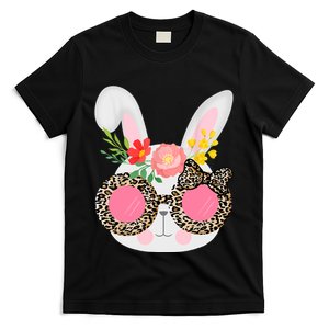 Cute Bunny Face Leopard Glasses Easter For Women Teen T-Shirt