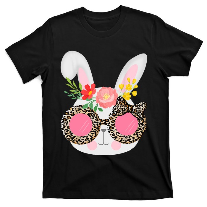 Cute Bunny Face Leopard Glasses Easter For Women Teen T-Shirt