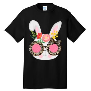 Cute Bunny Face Leopard Glasses Easter For Women Teen Tall T-Shirt