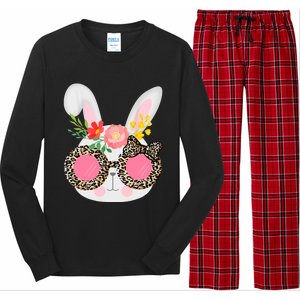 Cute Bunny Face Leopard Glasses Easter For Women Teen Long Sleeve Pajama Set