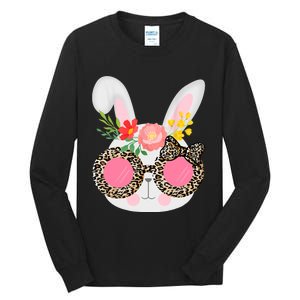 Cute Bunny Face Leopard Glasses Easter For Women Teen Tall Long Sleeve T-Shirt