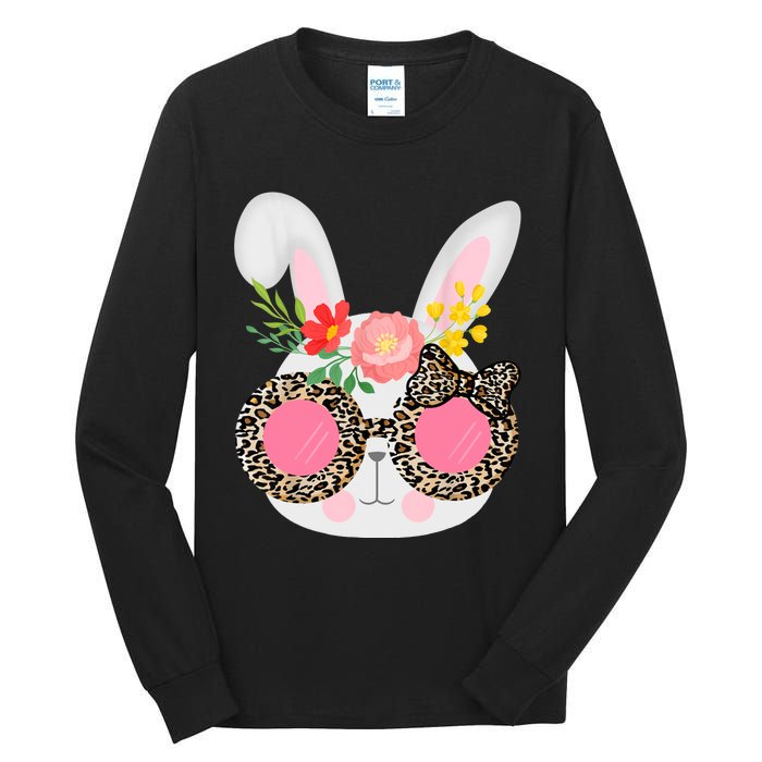 Cute Bunny Face Leopard Glasses Easter For Women Teen Tall Long Sleeve T-Shirt