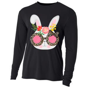 Cute Bunny Face Leopard Glasses Easter For Women Teen Cooling Performance Long Sleeve Crew