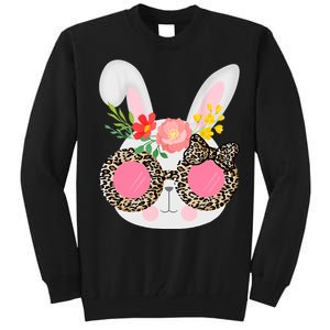 Cute Bunny Face Leopard Glasses Easter For Women Teen Tall Sweatshirt