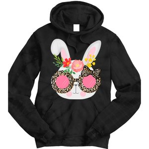 Cute Bunny Face Leopard Glasses Easter For Women Teen Tie Dye Hoodie