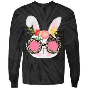 Cute Bunny Face Leopard Glasses Easter For Women Teen Tie-Dye Long Sleeve Shirt