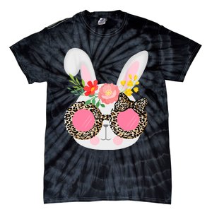 Cute Bunny Face Leopard Glasses Easter For Women Teen Tie-Dye T-Shirt