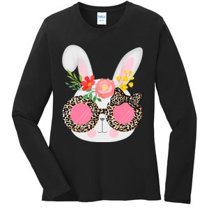 Cute Bunny Face Leopard Glasses Easter For Women Teen Ladies Long Sleeve Shirt