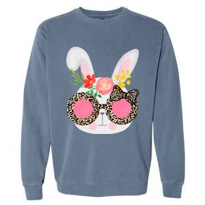 Cute Bunny Face Leopard Glasses Easter For Women Teen Garment-Dyed Sweatshirt