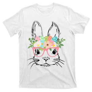 Cute Bunny Face With Pink Glasses Easter T-Shirt