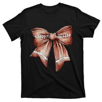 Coquette Bow Funny Football Lover Game Day Football Mom Mama Gift T-Shirt