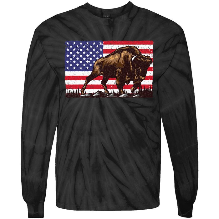 Cute Bison For Men Women Kids Buffalo Bison Lovers Tie-Dye Long Sleeve Shirt