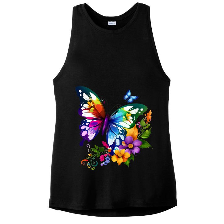 Colorful Butterfly Floral Ladies PosiCharge Tri-Blend Wicking Tank