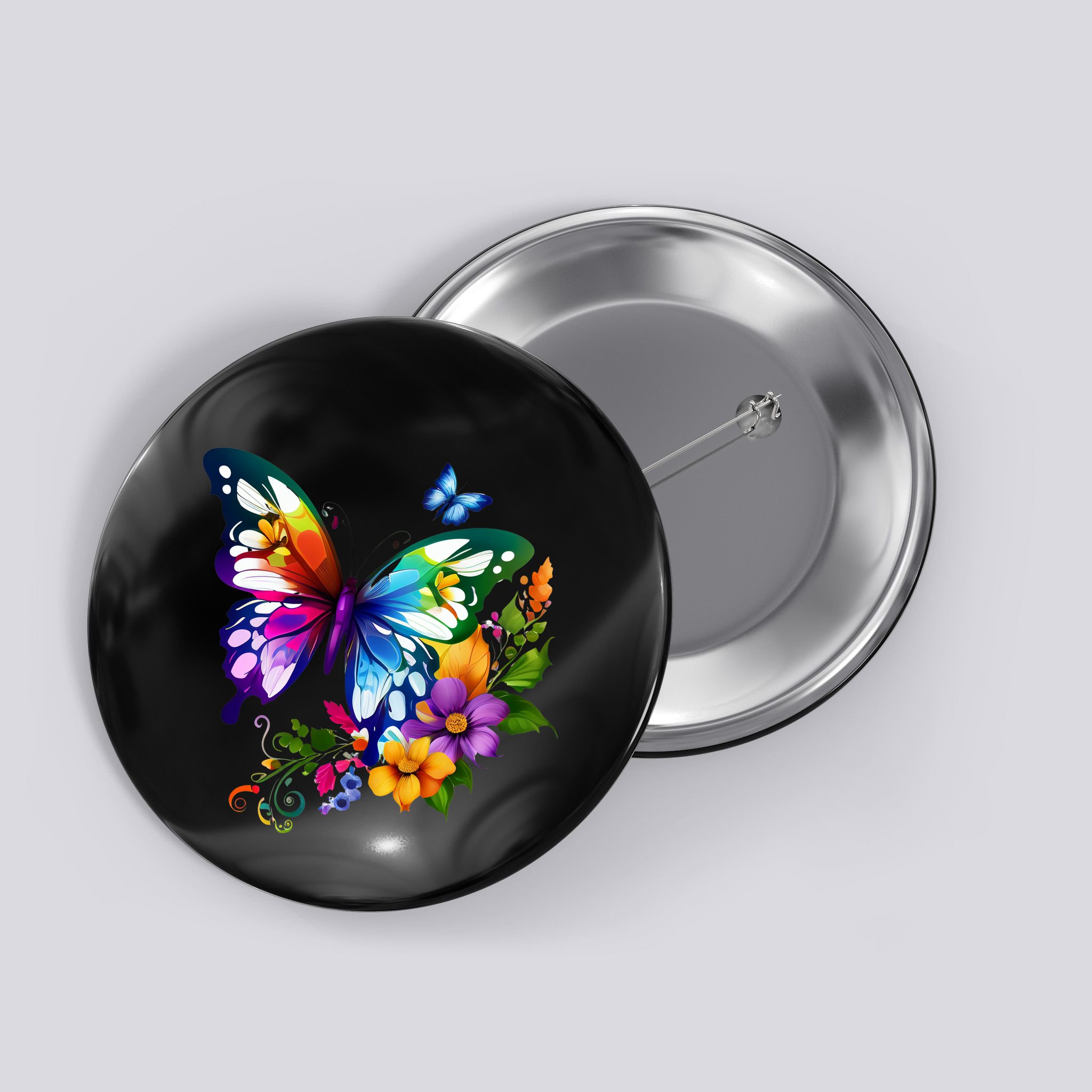 Colorful Butterfly Floral Button